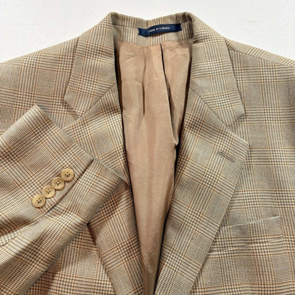 Chaps Ralph Lauren Blazer Mens 42R Tan Glen Plaid Silk Wool Sport Coat Jacket